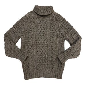 Vtg Malinmor Sweater 100% Virgin Wool Fisherman Turtleneck Grey Brown